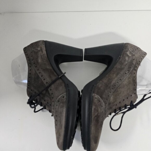 Pons Quintana Gray Wingtip Oxfords Heels Suede Preppy Retro 39 (8.5) - Picture 7 of 12
